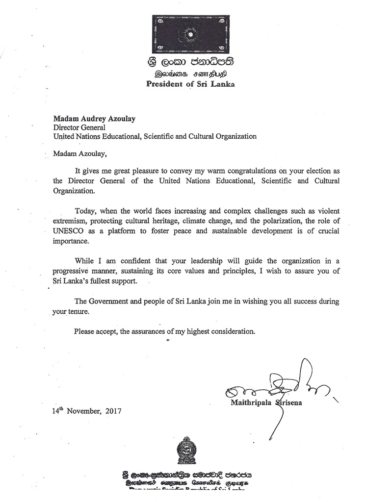 Congratulatory Message to DG of UNESCO.jpg