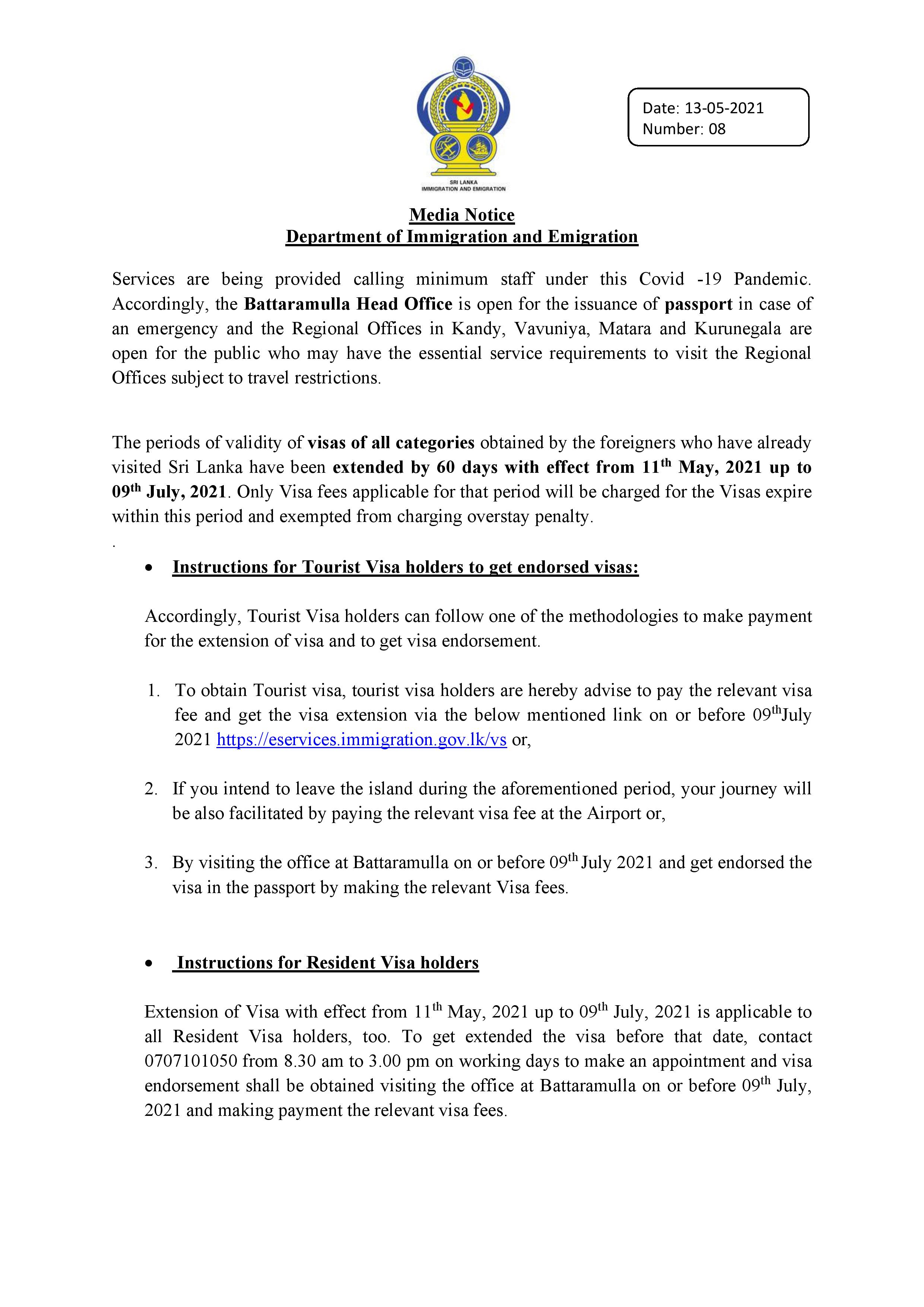 Sri Lanka Tourist Visa Extension Fees Infoupdate